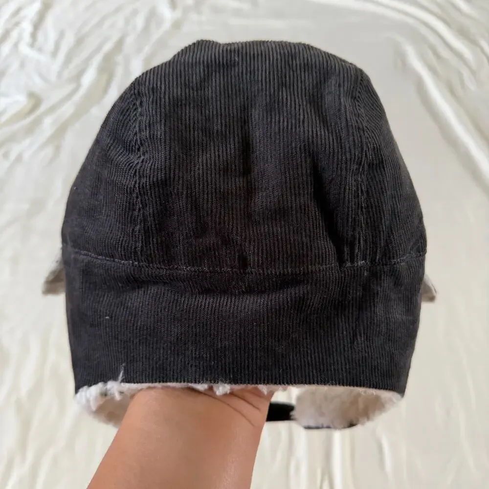 NWT Janie & Jack Gray Corduroy Sherpa Trapper Hat 4 - 5 years Winter